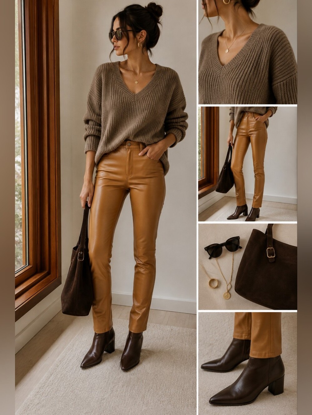 MOTHER Brown High Waisted Rail Skimp Straight Leg Faux Leather Pant